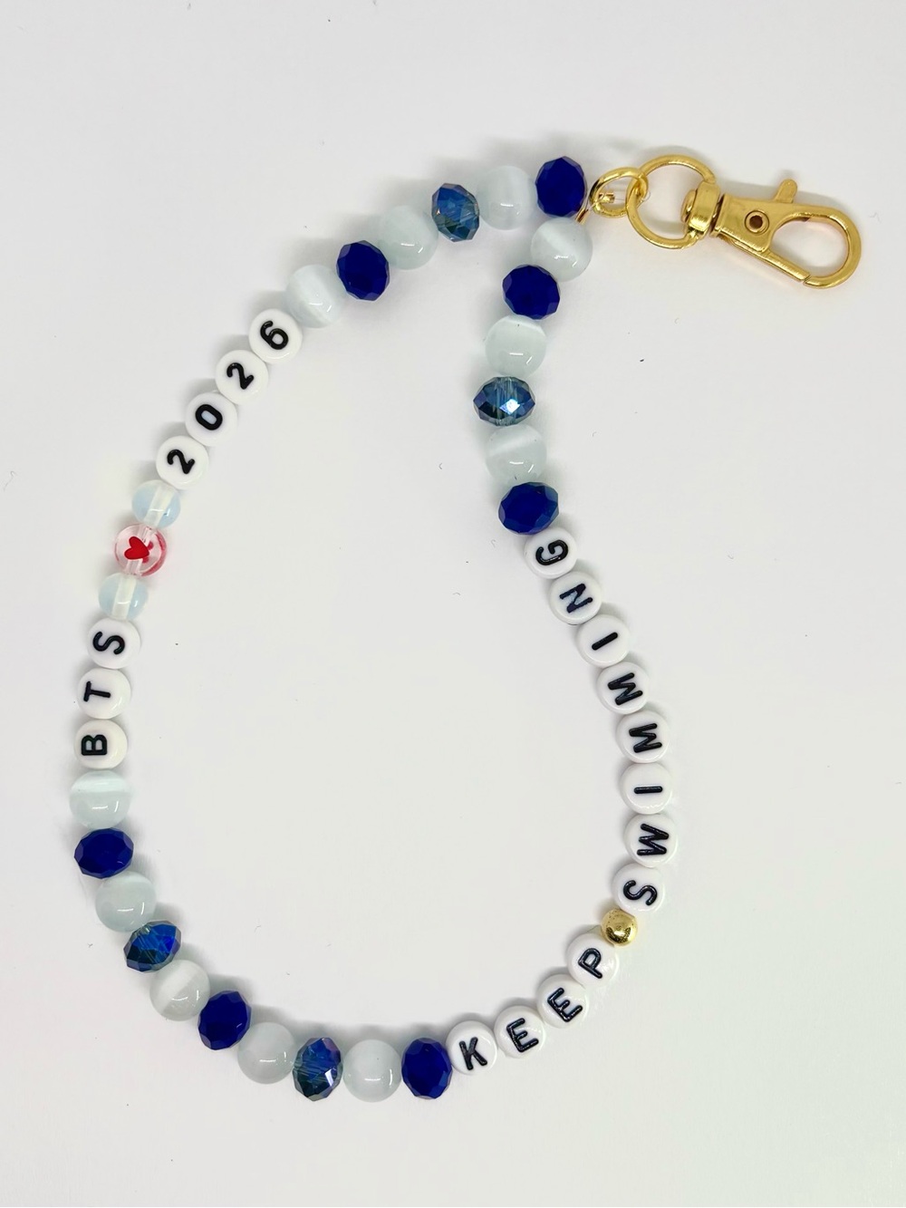 BTS 2026 KEEP SWIMMING GOLD BLUE WHITE BEADED LOOP KEYCHAIN